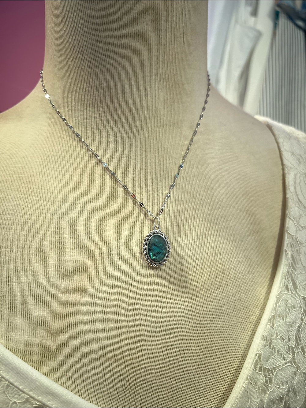 Sterling Silver Teal Oval Pendant Necklace - Women Jewelry